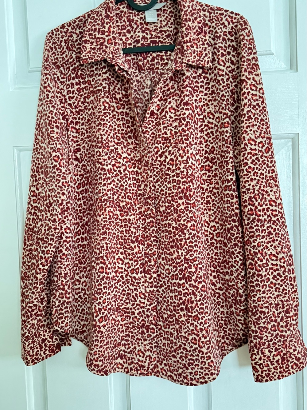 H&M Red and Cream Leopard Print Button-Down Blouse